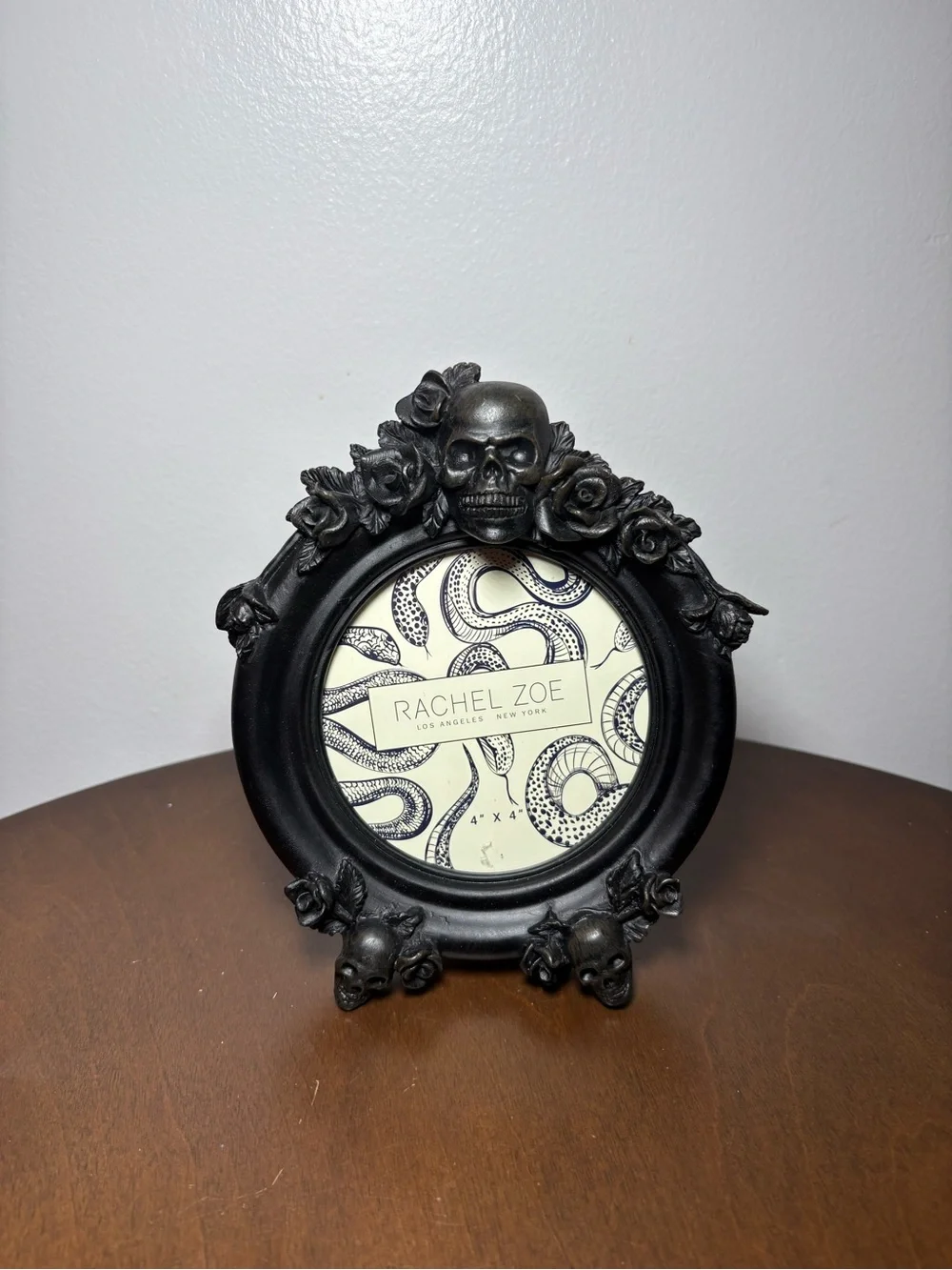 Rachel Zoe Black Gothic Skull & Rose Round Picture Frame